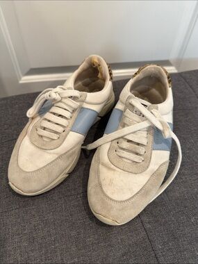 Axel Arigato Women's White & Light Blue Suede-Trim Sneakers